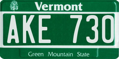 VT license plate AKE730