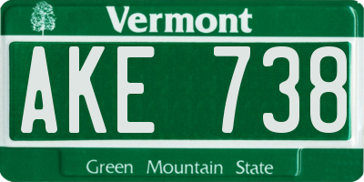 VT license plate AKE738