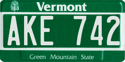 VT license plate AKE742