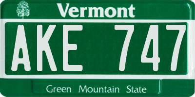 VT license plate AKE747