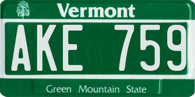 VT license plate AKE759