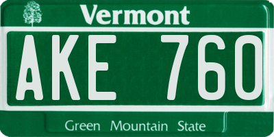 VT license plate AKE760