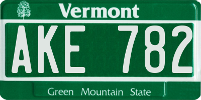 VT license plate AKE782