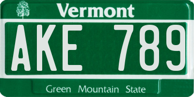 VT license plate AKE789