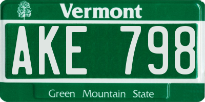 VT license plate AKE798