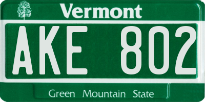 VT license plate AKE802