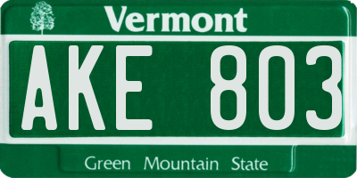 VT license plate AKE803