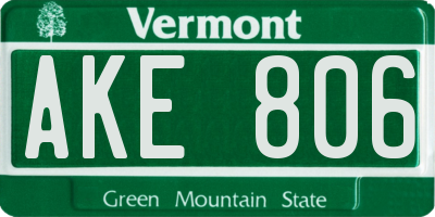 VT license plate AKE806