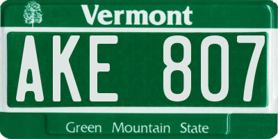 VT license plate AKE807