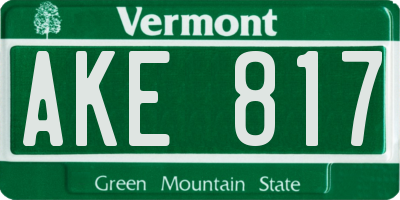 VT license plate AKE817