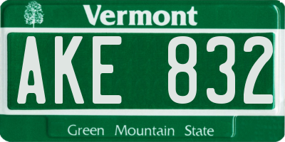 VT license plate AKE832