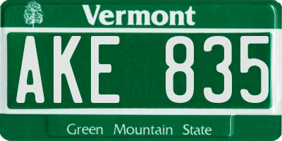 VT license plate AKE835
