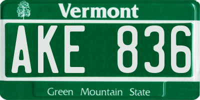 VT license plate AKE836