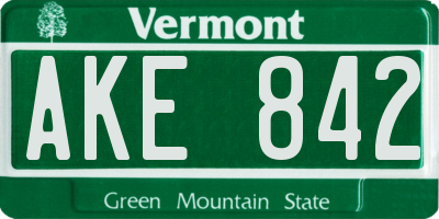 VT license plate AKE842