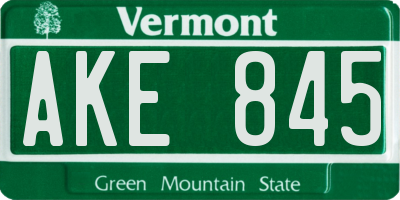 VT license plate AKE845