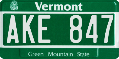 VT license plate AKE847