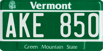 VT license plate AKE850