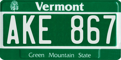 VT license plate AKE867