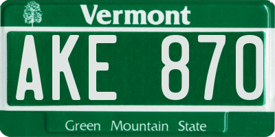 VT license plate AKE870