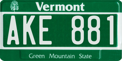 VT license plate AKE881