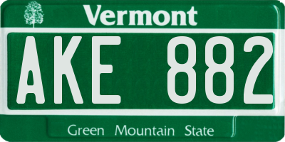 VT license plate AKE882