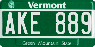 VT license plate AKE889