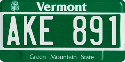 VT license plate AKE891