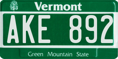 VT license plate AKE892