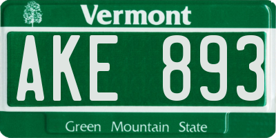 VT license plate AKE893