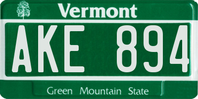 VT license plate AKE894