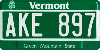 VT license plate AKE897