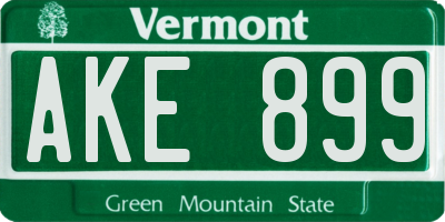 VT license plate AKE899
