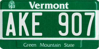 VT license plate AKE907