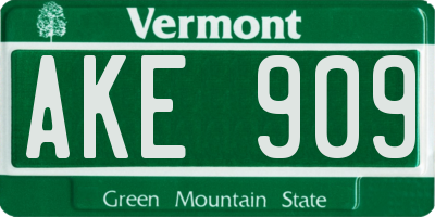 VT license plate AKE909