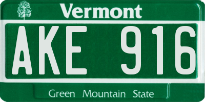 VT license plate AKE916