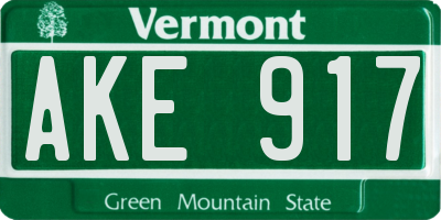 VT license plate AKE917