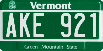 VT license plate AKE921