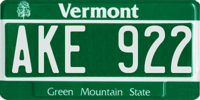 VT license plate AKE922