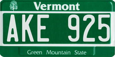 VT license plate AKE925