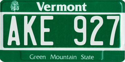 VT license plate AKE927