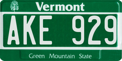 VT license plate AKE929