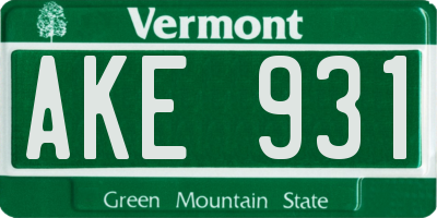 VT license plate AKE931