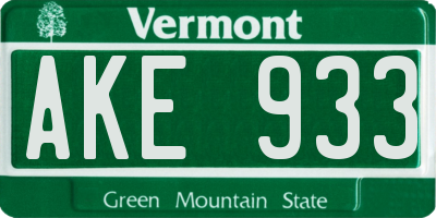 VT license plate AKE933