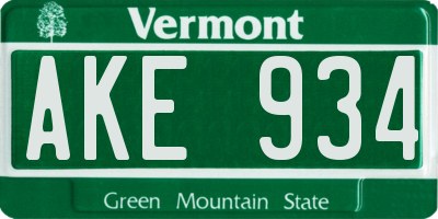 VT license plate AKE934