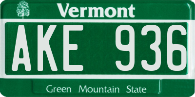 VT license plate AKE936