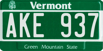VT license plate AKE937