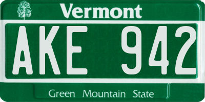 VT license plate AKE942