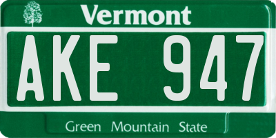 VT license plate AKE947