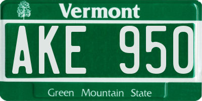 VT license plate AKE950