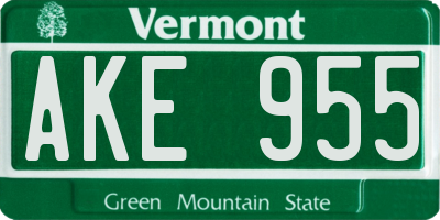 VT license plate AKE955